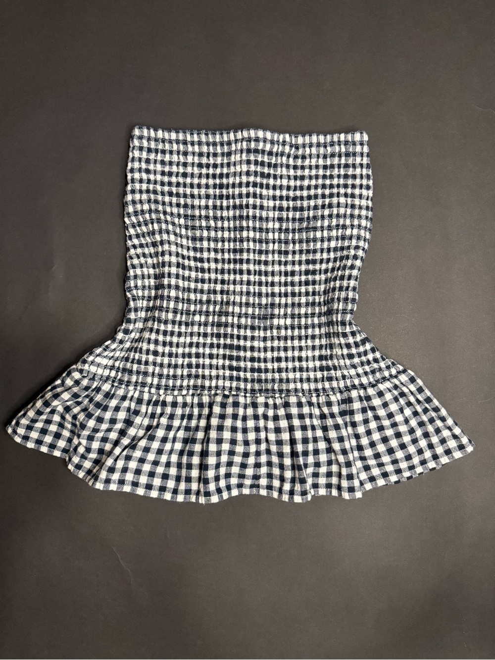 American Eagle Outfitters Navy and White Gingham Smocked Peplum Tube Top